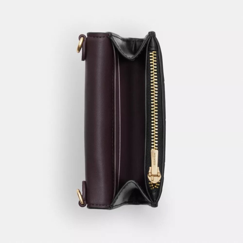 Coach Mini Envelope Wallet Croc Embossed Leather with Strap in Black NWT - Picture 2 of 4